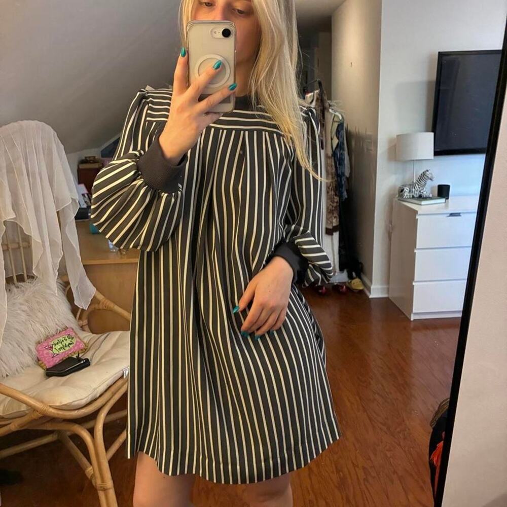 LDT gray and white striped mini dress